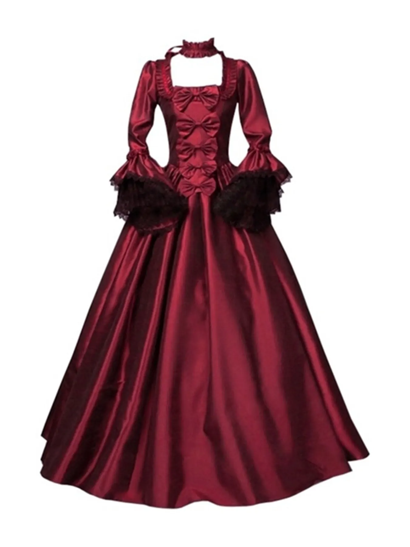 Full Size Victorian Gothic Satin Ball Gown Dress with Bow Accents Plus Size